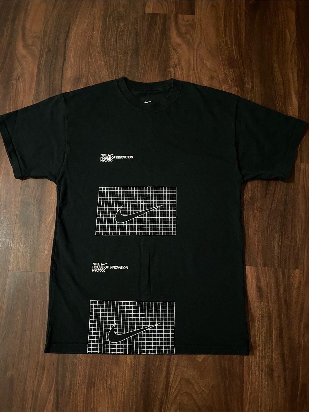 Nike Black T-Shirt with White Grid Swoosh Panels